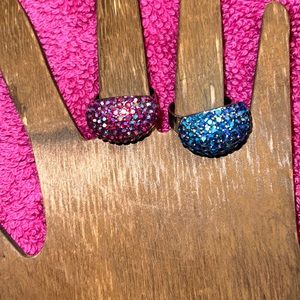 New Two Fashion Faux Crystals Dome Adjustable Silver Tone Rings